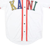 KARL KANI Mens White Red KANI Graphic T-Shirt S Short Sleeve V-Neck Button