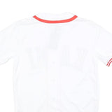 KARL KANI Mens White Red KANI Graphic T-Shirt S Short Sleeve V-Neck Button