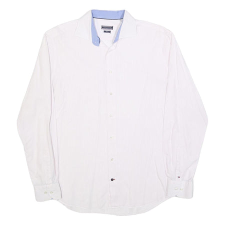 TOMMY HILFIGER Mens White Shirt L Smart Casual Button Detail Long Sleeve