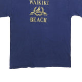 HANES Mens Blue Waikiki Beach Graphic T-Shirt M Short Sleeve Crew Neck Casual