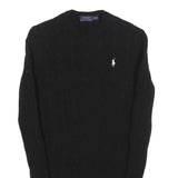 POLO RALPH LAUREN Womens Black Patterned Crew Neck Cable Knit S Jumper Wool