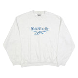 REEBOK Mens White XL Crew Neck Cotton Blend Sweatshirt Logo Embroidered