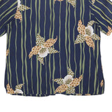 FELICIA Womens Blue Green Floral Striped Shirt Short Sleeve Collared L Relaxed