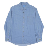 PORT AND COMPANY Mens Blue Denim Shirt L Cotton Blend Lightweight Long Sleeve