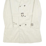 FREY Mens White Cotton Blend Coach Coat M Classic Fit Button Closure Long Sleeve