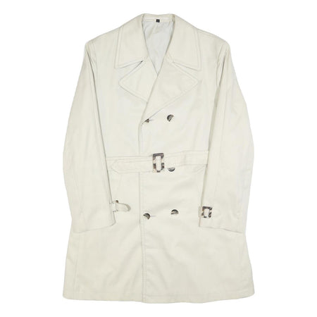 FREY Mens White Cotton Blend Coach Coat M Classic Fit Button Closure Long Sleeve