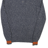 TOMMY HILFIGER Mens Blue & White Patterned Cotton Jumper Button Neck Chunky Knit