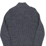 TOMMY HILFIGER Mens Blue & White Patterned Cotton Jumper Button Neck Chunky Knit