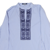 CHAPS Womens Blue & White Striped Printed Shirt Long Sleeve Collared M Cotton