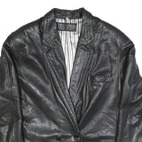Womens Black Leather Button Jacket L Plain Classic Stylish Stylish Jacket