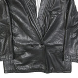 Womens Black Leather Button Jacket L Plain Classic Stylish Stylish Jacket