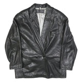 Womens Black Leather Button Jacket L Plain Classic Stylish Stylish Jacket