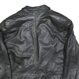 Womens Black Leather Button Jacket L Plain Classic Stylish Stylish Jacket