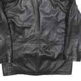 Womens Black Leather Button Jacket L Plain Classic Stylish Stylish Jacket
