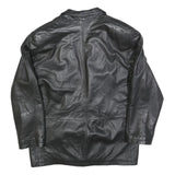 Womens Black Leather Button Jacket L Plain Classic Stylish Stylish Jacket