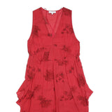 IRO Womens Red Floral Sleeveless Midi Dress L Elegant V-Neck Summer Style