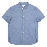 CALVIN KLEIN Mens Blue Button-Down Short Sleeve Shirt L Casual Summer Cotton