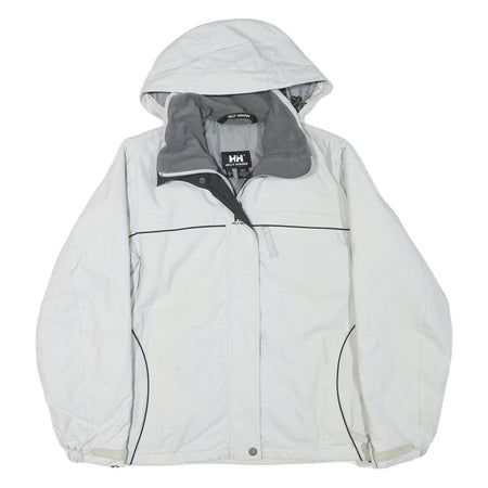 HELLY HANSEN Mens White Grey Outdoor Jacket S Polyester Plain Zip Hooded