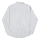 CALVIN KLEIN Mens White & Grey Striped Long Sleeve Shirt L Classic Cotton Blend