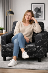 Anyseat 1-Seater Sofa Cover – Marble Black Geometric Style Slipcover for Living Room Chair Protection