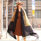 Anyyou 100% Merino Wool Black-Yellow Silk Satin Large Winter Scarf Pashmina Shawl Bandana Perfect For Women Ladies Fashion Style
