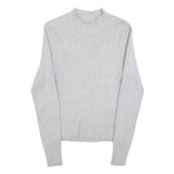 Womens Grey Plain Cotton Blend Casual Jumper Crew Neck Tight Knit M Lightweight