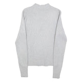 Womens Grey Plain Cotton Blend Casual Jumper Crew Neck Tight Knit M Lightweight