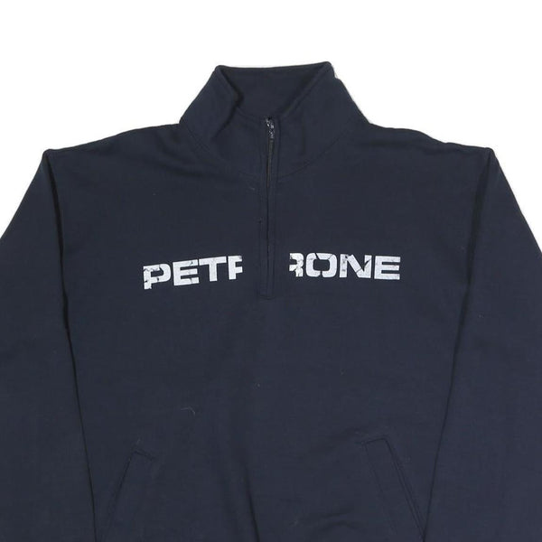 CHAMPION Mens Navy Blue Half Zip L Cotton Blend Pullover Sweatshirt