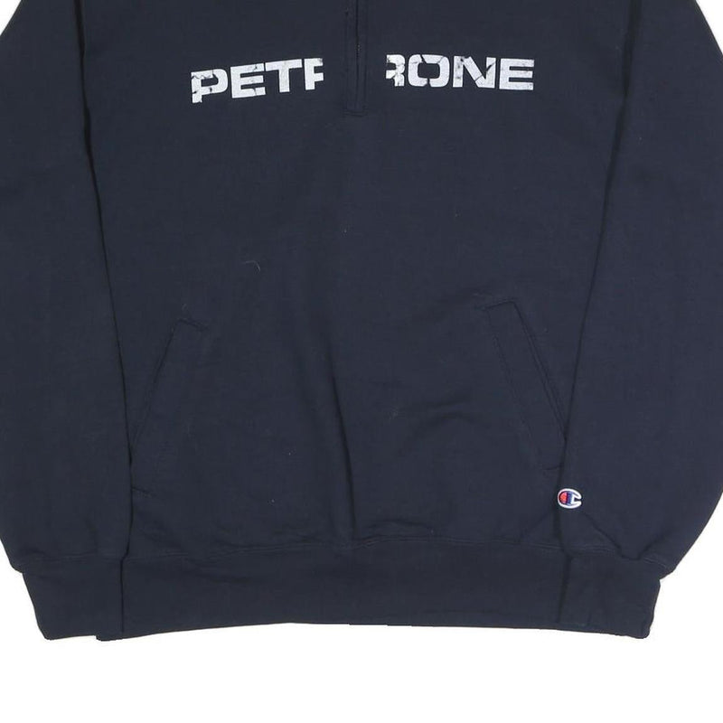 CHAMPION Mens Navy Blue Half Zip L Cotton Blend Pullover Sweatshirt