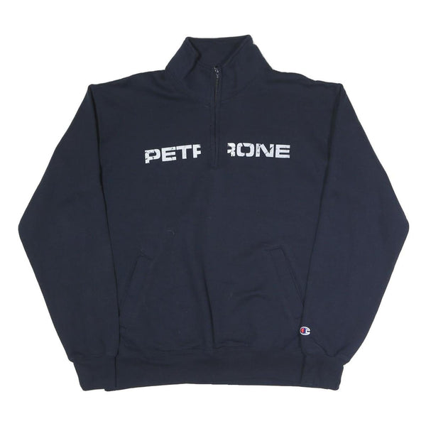 CHAMPION Mens Navy Blue Half Zip L Cotton Blend Pullover Sweatshirt