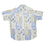 Mens Blue & Beige Patterned Cotton Blend Shirt XL Casual Short Sleeve Button