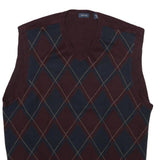 IZOD Mens Maroon & Navy Patterned V-Neck Sleeveless Jumper XL Cotton Blend