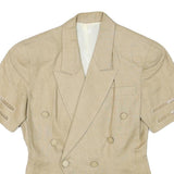 Womens Beige Linen Blend Button Short Sleeve Tailored Jacket XS Plain Summer