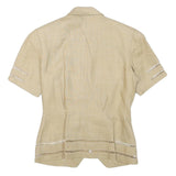 Womens Beige Linen Blend Button Short Sleeve Tailored Jacket XS Plain Summer