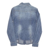 GUESS Womens Blue Denim Style Shirt S Casual Cotton Blend Button Closure