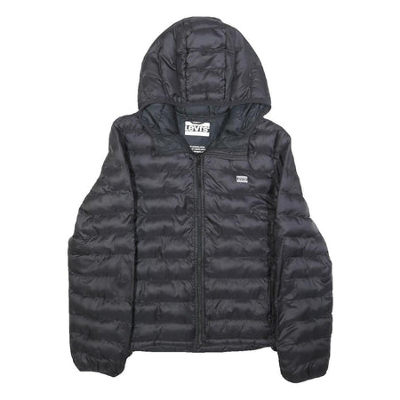 LEVI'S Womens Black Puffer Jacket S Polyester Hooded Zip Plain Lightweight