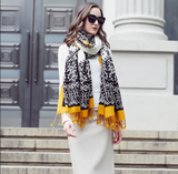 Anyyou 100% Merino Wool Mustard And Patterns Silk Satin Large Winter Scarf Pashmina Shawl Bandana Perfect For Women Ladies Fashion Style