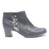 RIEKER Womens Black Leather Ankle Boots UK 9 Sequins Detail Comfortable Stylish