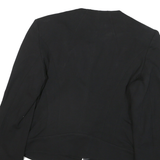 GUESS Womens Black Mixed Fabric Asymmetric Zip Jacket M Cotton Blend Leather