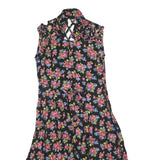 Womens Black Floral Sleeveless Day Polyester Dress Size L Button Front
