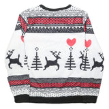 Womens White Black & Red Pattern Sweatshirt Crew Neck M Christmas Holiday