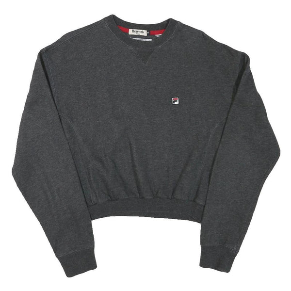 FILA Womens Grey Cropped Crew Neck Sweatshirt M Cotton Blend Pullover