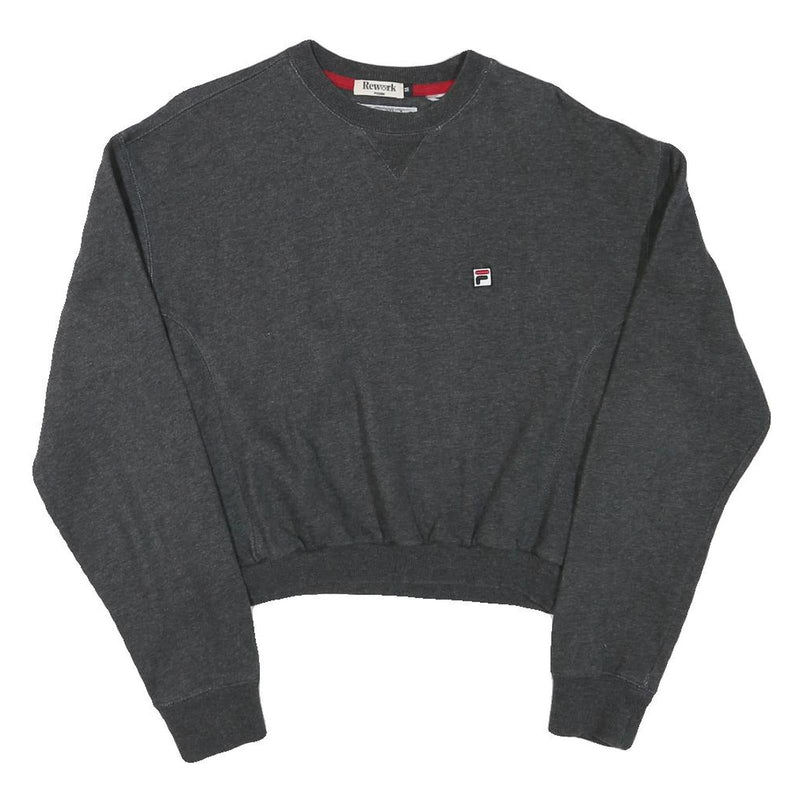 FILA Womens Grey Cropped Crew Neck Sweatshirt M Cotton Blend Pullover