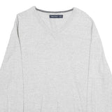 NAUTICA Mens Grey Plain Cotton Jumper V Neck Basic Knit L Casual Comfortable