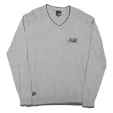 JACK AND JONES Mens Grey Core Patterned Cotton Blend V-Neck Jumper XL Casual