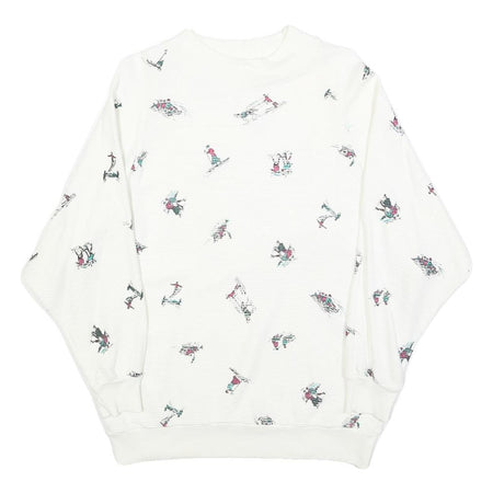 CHARLES VOGELE Womens White Ski Print Crew Neck M Cotton Blend Sweatshirt