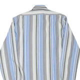 Mens Blue & Grey Striped Cotton Blend Shirt M Long Sleeve Button Collar