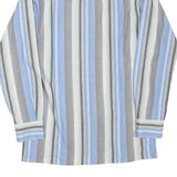 Mens Blue & Grey Striped Cotton Blend Shirt M Long Sleeve Button Collar