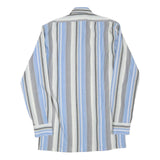 Mens Blue & Grey Striped Cotton Blend Shirt M Long Sleeve Button Collar