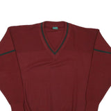 CANDA Mens Maroon V-Neck Plain Wool Blend Jumper L Classic Knitwear